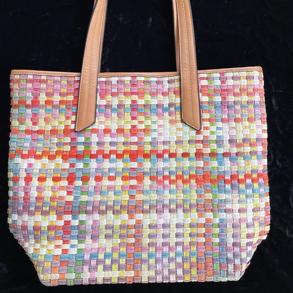Sondra Roberts Squared woven tote bag with leather details - Picture 1 of 6